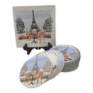 Martha Collins Eiffel Tower Trinket Dish and Tin of Coasters